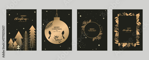 Merry Christmas and Happy New Year. Vector illustration templates for holiday greeting card, background, website and social media banner, marketing material.