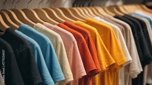 Wallpaper Mural Colorful T-Shirts on Hangers A Variety of Choices in Apparel Torontodigital.ca