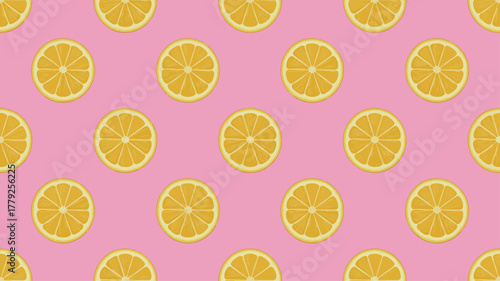 Seamless pattern of lemon slices on pink background for a fresh design