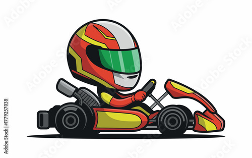 Go-Kart Race Car And Driver with Helmet in Action