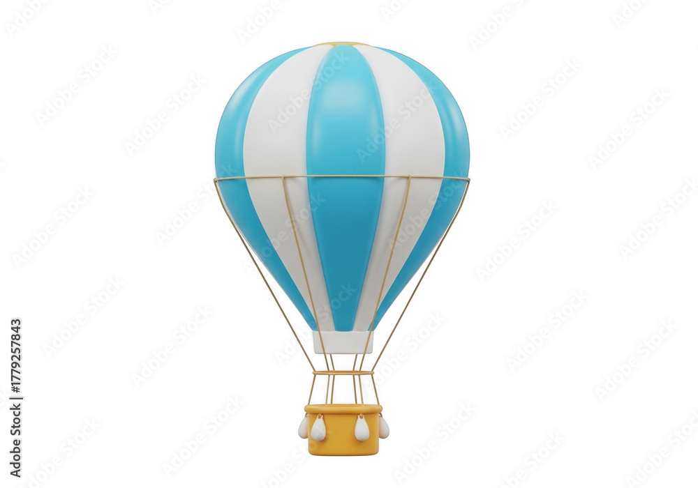 Fototapeta premium 3d classic hot air balloon with blue and white stripes isolated on transparent background