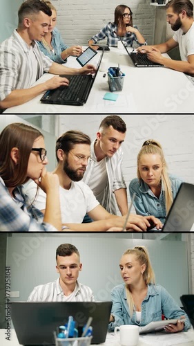 Team members engage in productive discussions and brainstorming sessions at a modern workspace