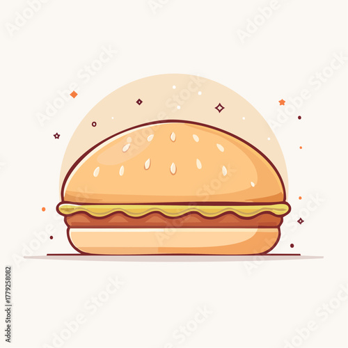 Pixel Art Burger With Sesame Seed Bun And Yellow Sauce On White Background