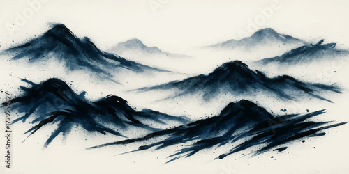 Snowy mountain landscape vector illustration with blue sky and white clouds
