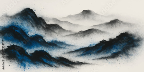 Blue sky and clouds over majestic mountains landscape view