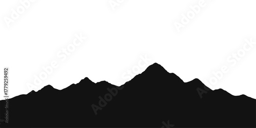 Mountain landscape vector illustration showing a dramatic sunrise or sunset sky over hills and snow peaks