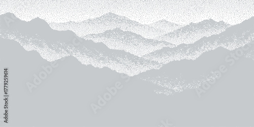Vector illustration of a heart shape placed atop snowy mountains under a blue sky with winter clouds and an ice texture