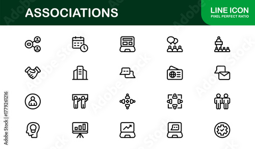 Associations Professional Line Icon Set – Modern Minimal Vector Symbols for Organizations and Networking
