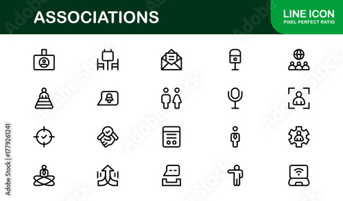 Associations Professional Line Icon Set – Modern Minimal Vector Symbols for Organizations and Networking