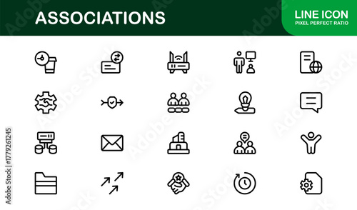 Associations Professional Line Icon Set – Modern Minimal Vector Symbols for Organizations and Networking