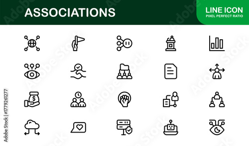 Associations Professional Line Icon Set – Modern Minimal Vector Symbols for Organizations and Networking