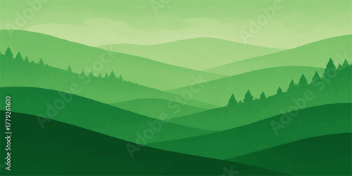 Stunning nature panorama featuring mountains, forest, and sky with clouds and mist