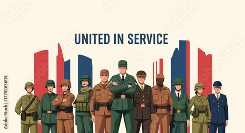 United in service with diverse military personnel in uniform  