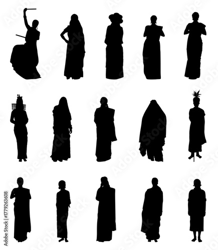 indian woman silhouette in traditional costume vector illustrtion