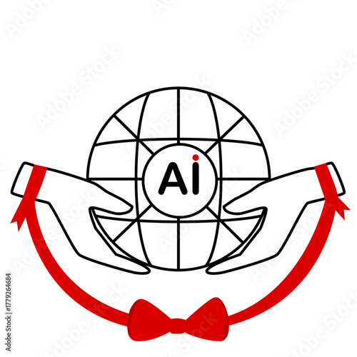 ai world globe hands red ribbon technology global vector icon