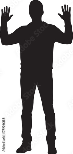 Surrender silhouette of a man with hands raised in the air