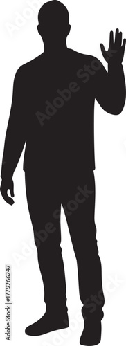 Silhouette of a man waving his hand in greeting or goodbye