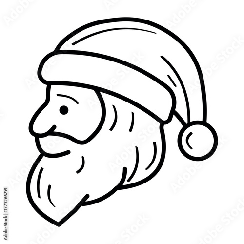An illustration depicting a black icon of Santa Claus' attributes, his belongings, on a white background.