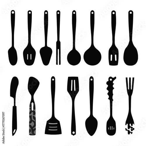 Vector Collection of Cooking Tools and Kitchen Utensil Silhouettes