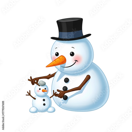 Joyful snowman family celebrating winter fun together
