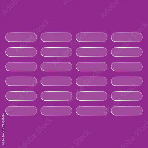 Twenty four shiny oblong buttons displayed on deep purple background creates a neat grid array