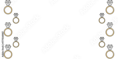 Cartoon gold Ring Empty vector Frame. Vector illustration engagement Ring border with copy space. Perfect web banner background for jewelry wedding salon design. Editable stroke. EPS 10