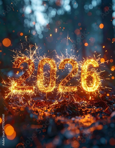 Napis 2026 z zimnych ogni