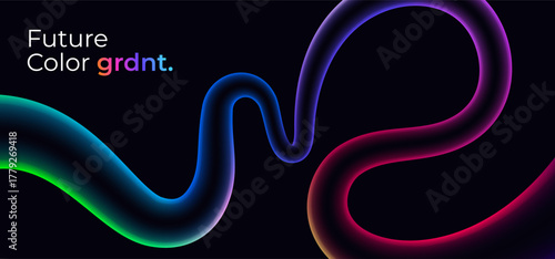 Wavy shape with Colorful gradient on black background. Vector creative illustration.