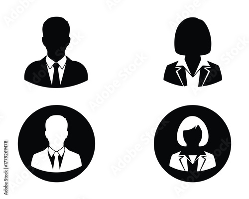 Collection of business, people avatars, men and women in formal attire, isolated on white background