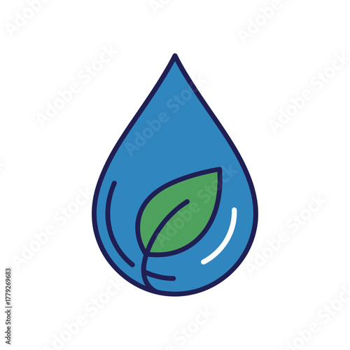 Eco-friendly water droplet with a green leaf design, symbolizing environmental sustainability and purity
