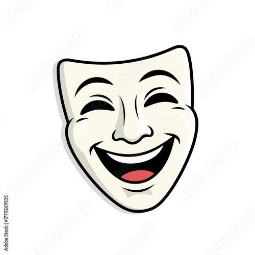 Comedy Mask with Joyful Expression and Open Mouth on Black Background