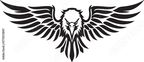 Black silhouette of a majestic eagle with spread wings isolated on transparent background