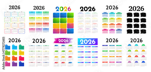 Calendar for 2026 isolated on a white background
