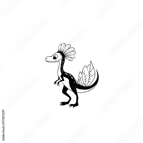 Dilophosaurus. Dilophosaurus simple black and white line art vector logo