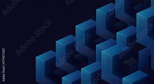 Blue Geometric Cubes Abstract Background dark