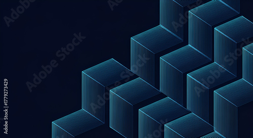 Blue Geometric Cubes Abstract Background illusion