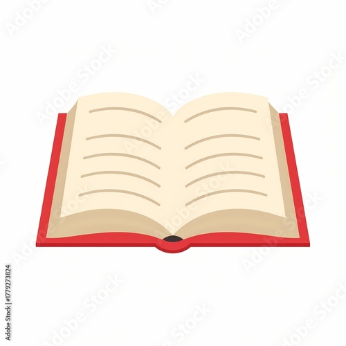 Open Red Book with Blank Pages Isolated on White Background.