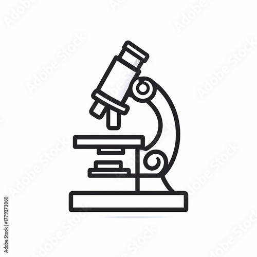 Detailed black and white illustration of a laboratory microscope.