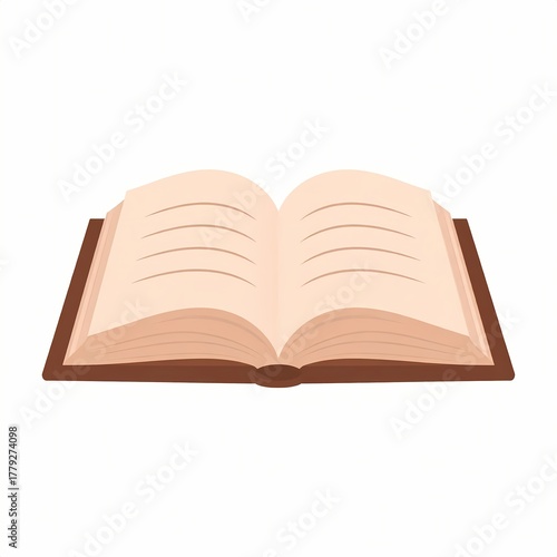 Open Book Illustration with Blank Pages and Brown Cover.