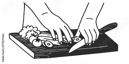 Chef’s Hands Preparing Fresh Vegetables on Wooden Cutting Board — Healthy Cooking Lifestyle — Background Remove