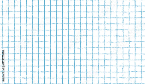 Seamless blue gingham check pattern with hand-drawn grid. Traditional textured tartan for fabric, textile design, wrapping paper, wallpaper, packaging and vintage graphic backgrounds