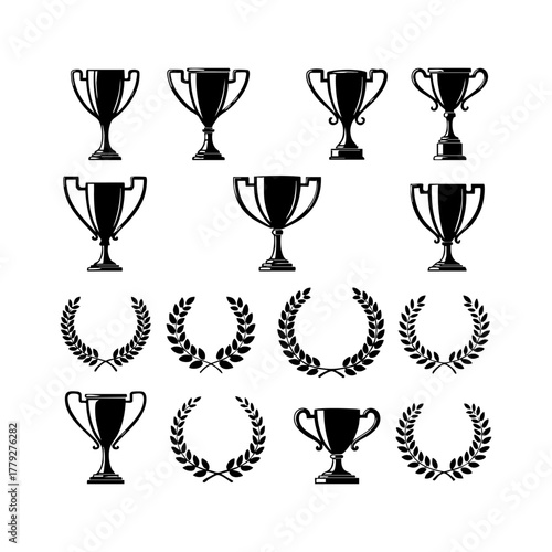 Trophy cup icon vector collection. Winning symbol set silhouette on a white background