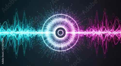 Glowing Sound Waves and Central Orb abstract audio