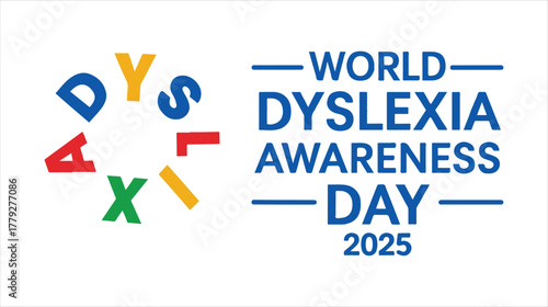 World dyslexia awareness day 2025 logo with scattered colorful text isolated on white background