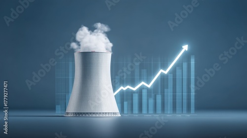 Wallpaper Mural Growth of Nuclear Power Market Represented by Cooling Tower and Upward Trend Graph Illustrating Positive Outlook for Energy Sector Torontodigital.ca