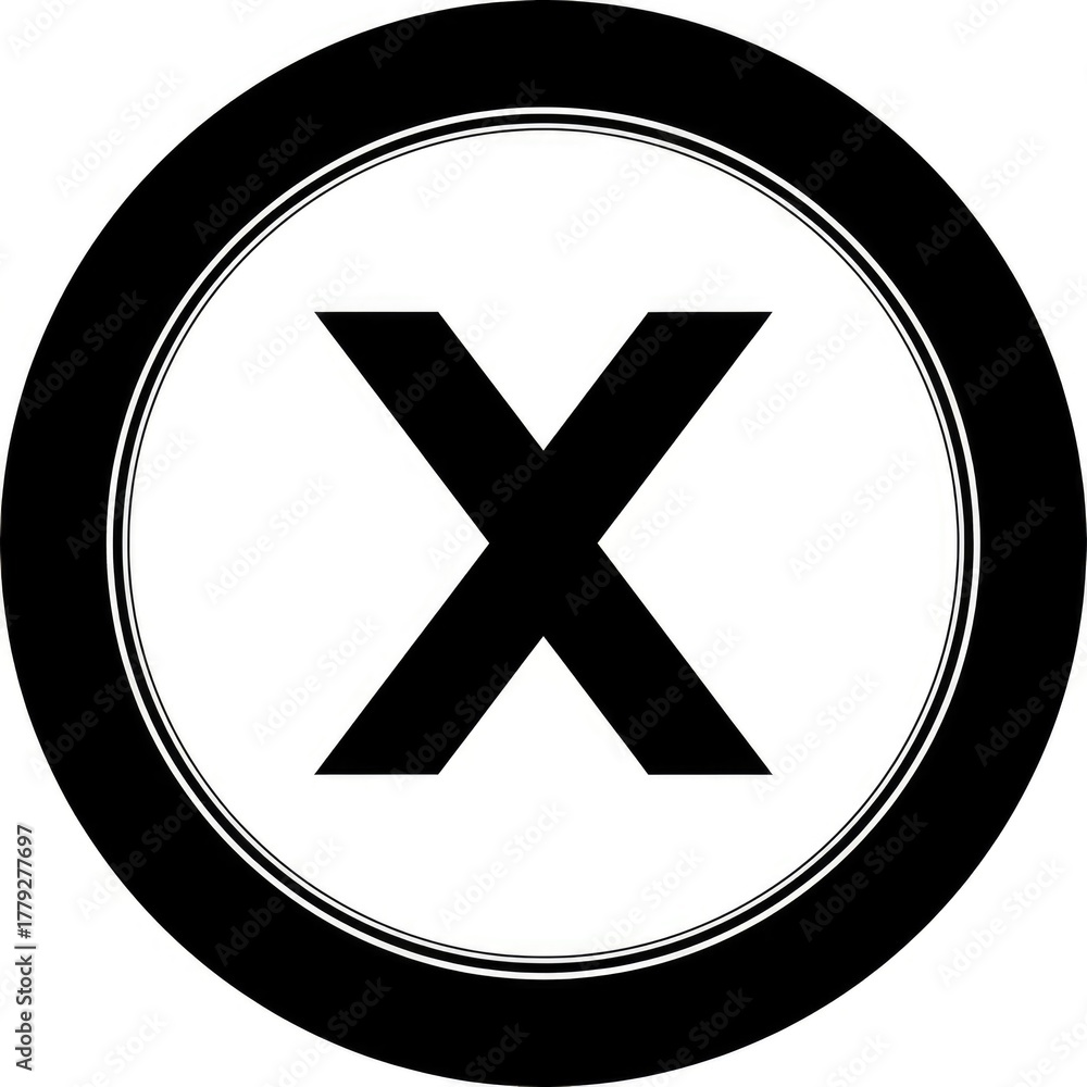Obraz premium Black x symbol inside a circle isolated on white background