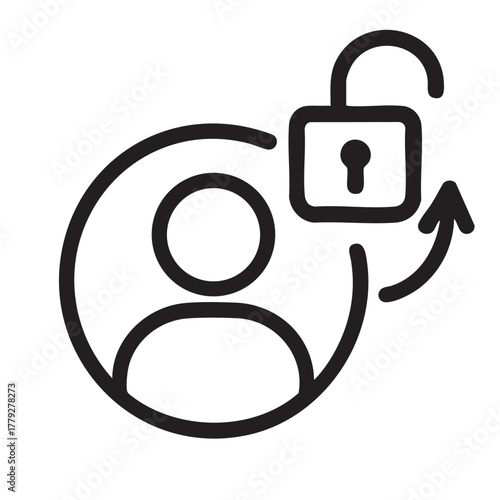 User account security with unlocked padlock and circular arrow icon