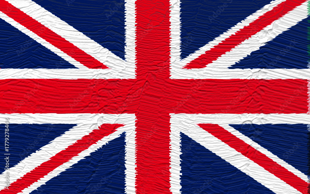 Fototapeta premium An artistic depiction of the Union Jack flag, the national flag of the United Kingdom, showcased in a textured impasto style, evoking a sense of patriotism and cultural identity