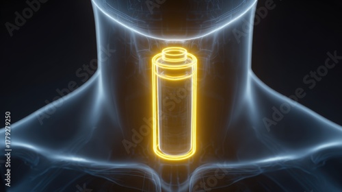 Treatment Options for Hypothyroidism. Illuminated battery graphic inside a human silhouette representing energy and vitality.