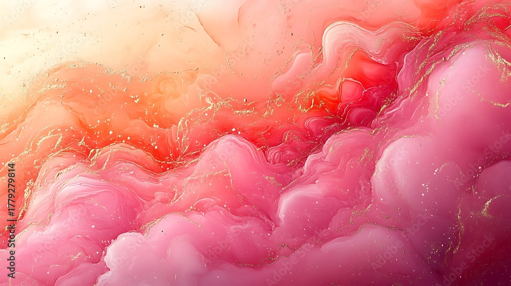 Fototapeta premium Abstract fluid art with swirling pinks, reds, and gold for luxurious backgrounds